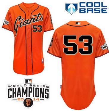 San Francisco Giants #53 Chris Heston 2014 Champions Patch Orange Jersey