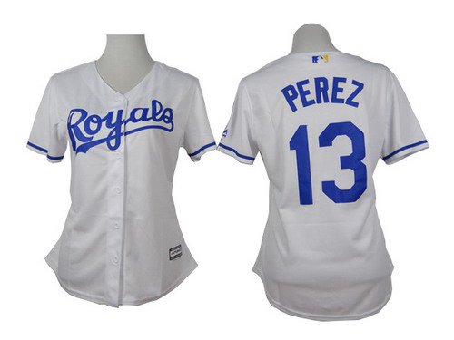 Women's Kansas City Royals #13 Salvador Perez White Jersey