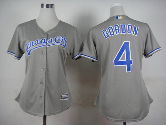 Women's Kansas City Royals #4 Alex Gordon Gray Jersey