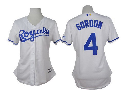 Women's Kansas City Royals #4 Alex Gordon White Jersey