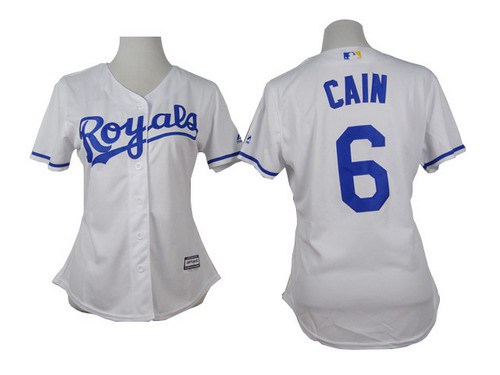 Women's Kansas City Royals #6 Lorenzo Cain White Jersey