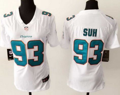 Women's Miami Dolphins #93 Ndamukong Suh 2013 Nike White Game Jersey