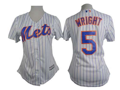 Women's New York Mets #5 David Wright White With Blue Pinstripe Jersey