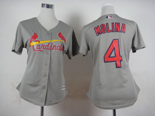 Women's St. Louis Cardinals #4 Yadier Molina Gray Jersey