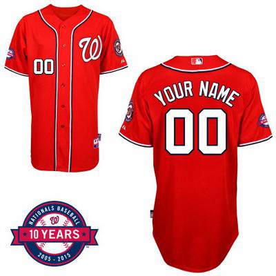 Youth Washington Nationals Personalized Alternate Red Jersey With Commemorative 10th Anniversary Patch