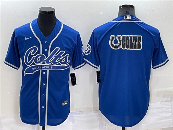 Men's Indianapolis Colts Blue Team Big Logo With Patch Cool Base Stitched Baseball Jersey